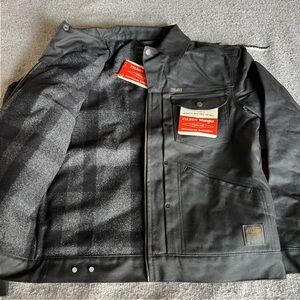 Filson X Wrangler Mackinaw Wool Lined Tin Cloth Archival Adventure Jacket Waxed